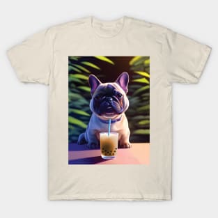 French Bulldog Frenchie with boba bubble tea T-Shirt